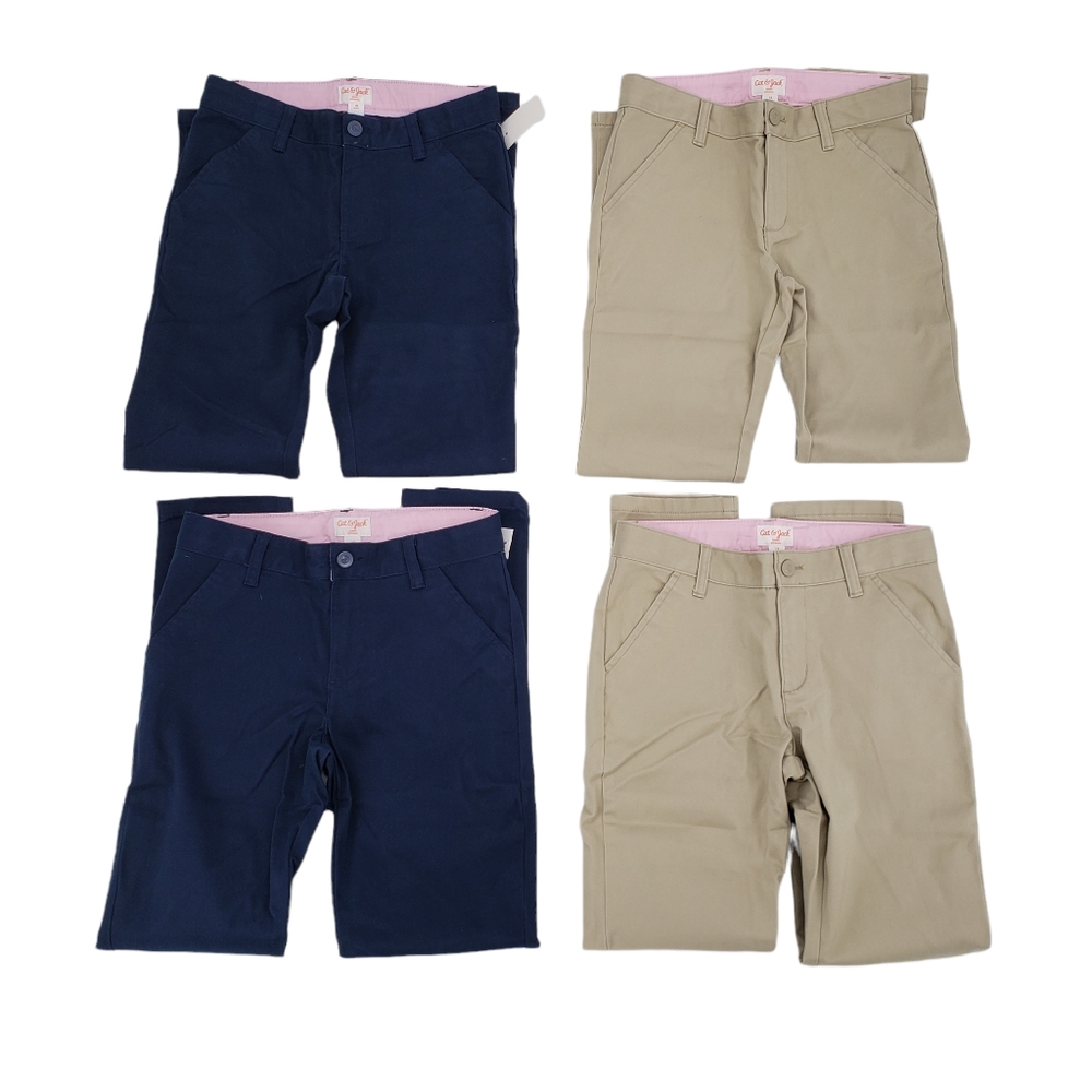 NWT Cat & Jack Girls School Uniform Pants Size 12 - Four Pack Beige And Blue